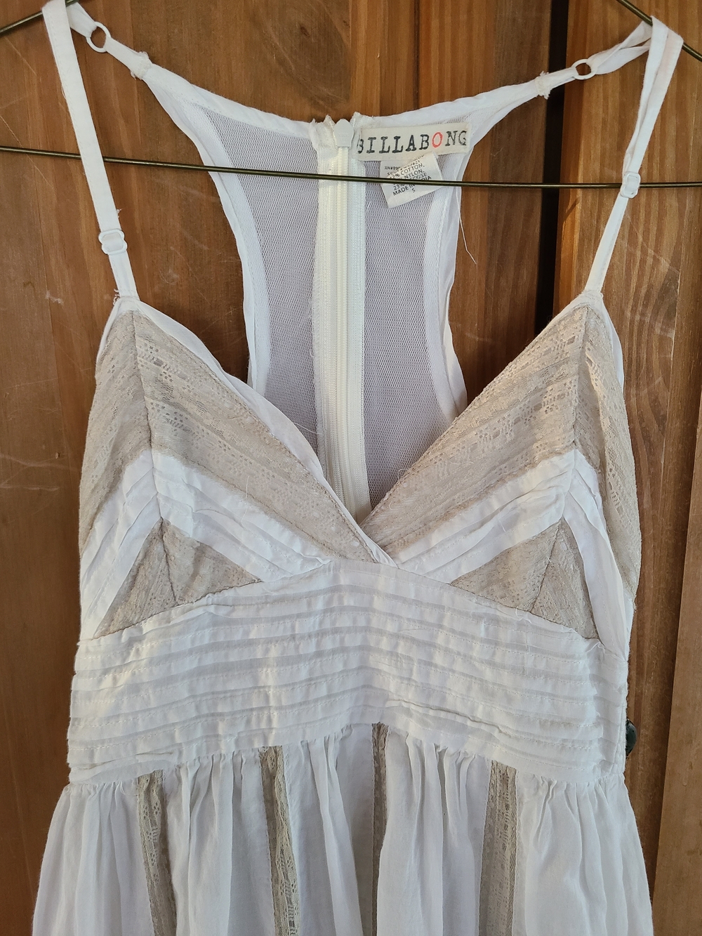Billabong Cream Boho Babydoll Mini Dress Gauze Beach CoverUp Racerback Small - Picture 6 of 11